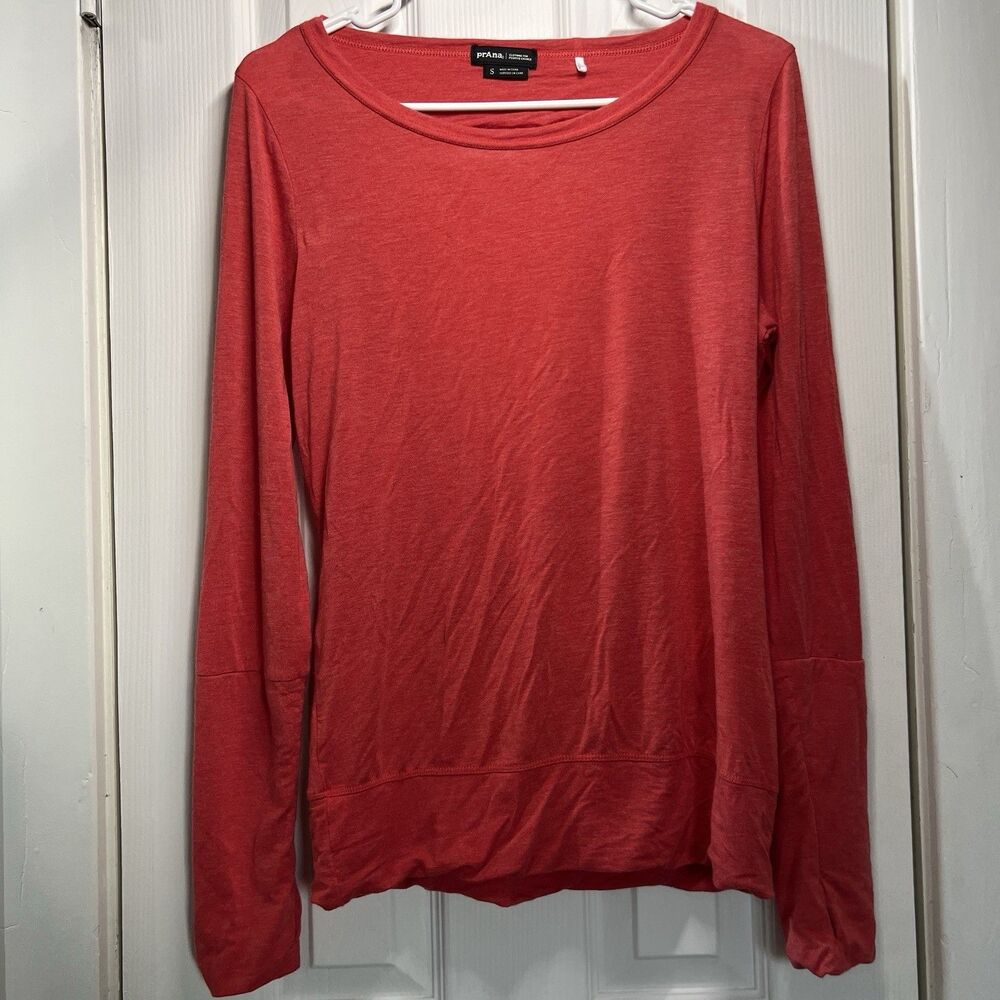 Prana Women's Small S Coral Open Drape Back Yoga Top Long Sleeve Athleisure
